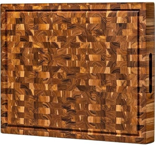 Planche à découper XXL en bois de teck, 3,8 cm d'épaisseur, 58,4 x 43,2 cm, cire d'abeille et huile de citron