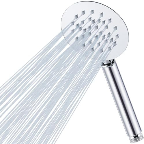 Pommeau de Douche Haute Pression Katezon, Rond, Tout Métal, Acier Inoxydable, Haut Débit, Avec Pommeau de Douche Manuel et Buse en Silicone Anti-obstruction (Chromé)
