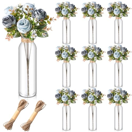 Glitinsel 10 Sets Blue Rose Table Centerpiece Decor Bulk for Wedding, Artificial Blue Flower Bouquets Arrangement with Mason Jars Vase for Office Home Kitchen Tea Party Bridal Party Event Table Decor