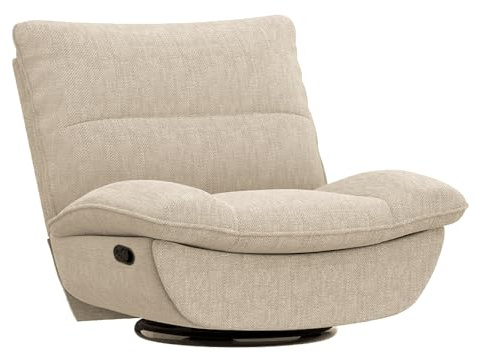 Softa Sillón Reclinable Giratorio, Silla Reclinable Relax Basculante Manual con Reposapiernas Ajustable, Bolsillos Laterales, Asiento y Respaldo Acolchados, Cómodo Sofá Reclinable para Salón, Beige