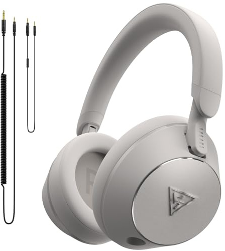 DOQAUS Wired Studio Headphones Over Ear, Professional DJ Headphones | 50mm Driver, 6.35mm & 3.5mm Audio Jack, with Shareport for AMP Recording Monitoring Phones Laptop, Light Grey