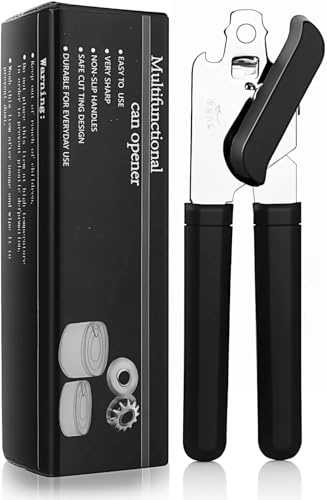 Tin Opener, RICKUNCL Tin Opener UK, Handheld Can Openers with Multifunctional Bottle Opener, Easy Turn Can Openers for Seniors, Lightweight, Black