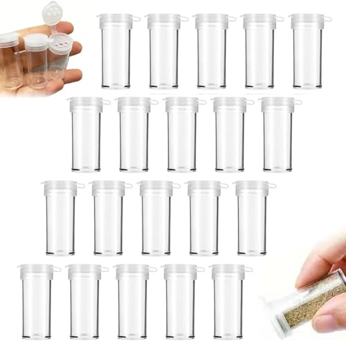 20 Stueck Salzstreuer Klein Mini Plastik Gewuerzdosen Transparent | Reise Gewuerzstreuer tragbar, Salz Pfeffermuell Gewuerzflaschen, Ministreuer Gewuerzspender Deckel, leichte Handhabung