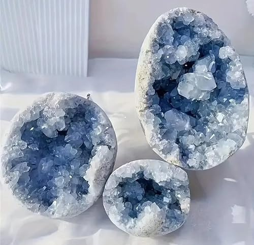 IDUTQUMW 1 Pieza de 300-400 g Cristales en Forma Huevo, Piedras celestita Azul, racimo Cristal Cuarzo, artesanías Roca, decoración del hogar