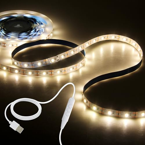 Aclorol LED Streifen 5M Warmweiß 3000K 300 LEDs 5V Dimmbar Lichtband LED Selbstklebend mit USB Anschluss für TV Hintergrundbeleuchtung Schlafzimmer Kleiderschränke Küche Schränke Beleuchtung