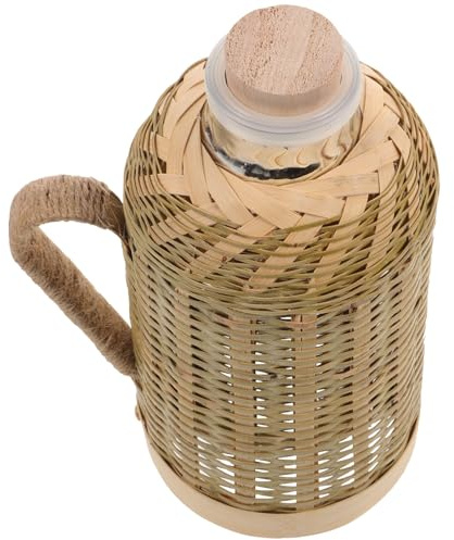 Sewroro Bambù Intrecciato Bottiglia Termica in Vetro Borsa d Acqua Calda per Mantenere Caldo Facile da Pulire e Resistente per Acqua Tè