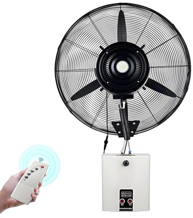 Ventilador de refrigeración industrial con control remoto, diseño de montaje en pared oscilante, 3 modos de viento y tanque de agua grande para garaje, taller y ventilación de granero