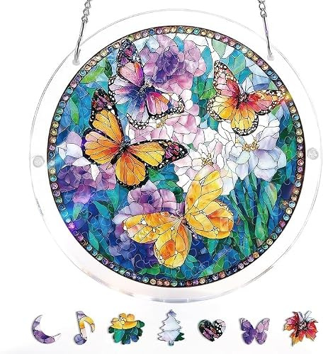 Acryl-Sonnenfänger-Puzzle zum Aufhängen, 83 Teile, DIY-Acryl-Puzzle für Erwachsene, 2 mm transparentes Acryl, Acryl-Sonnenfänger-Puzzles für Türen, Garten, Fenster (Schmetterling, 15,2 cm)