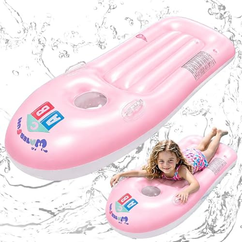 Shyllin Schwimmbrett Bodyboard Aufblasbar, Surfbrett Bodyboard mit Griffen, Schwimmhilfe Aufblasbar Kinder, Aufblasbares Bodyboards für Strand, Wasserrutschbahn, Pool - 118 x 52cm (Rosa)