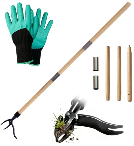 3T6B Ogrässkärare med handskar, 112 cm handtag ogräsborttagare enhet, maskrosborttagare, trädgårdsredskap för trädgårdar, gräsmattor och gårdar, husdjursälskare