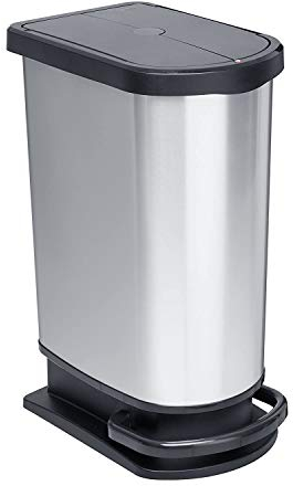 Rotho Pattumiera Paso da 50 l per la raccolta differenziata con coperchio e pedale, plastica (PP) senza BPA, argento metallizzato, 50 l (44,0 x 29,0 x 67,0 cm)