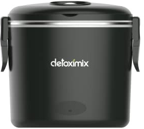 DETOXIMIX - Lunch Box Chauffante Electrique 240 V - bureau ou déplacement - Boite Repas Hermétique Isotherme à Emporter - Garde au Chaud toute la journée - 2 compartiments Amovibles 1L + 0,35L - Noir