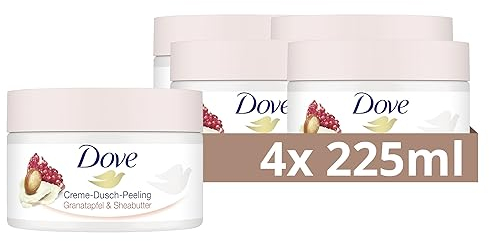 Dove Creme-Dusch-Peeling Granatapfel & Sheabutter Scrub Körper Peeling für geschmeidige Haut Hautpflege mit Jojobawachs-Perlen 4x 225 ml
