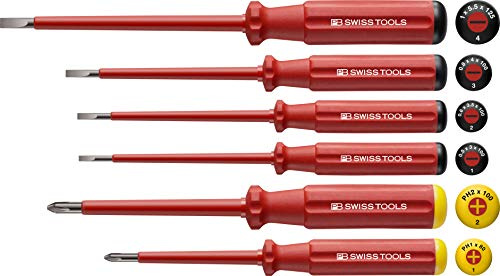 PB Swiss Tools PHILLIPS SCHLITZ Schraubendreher-Set Elektriker VDE PB 5542, 6-tlg. (PH1/PH2/1/2/3/4), Isoliert bis 1.000 Volt, 100% Swiss Made, Unbegrenzte Garantie, Rot