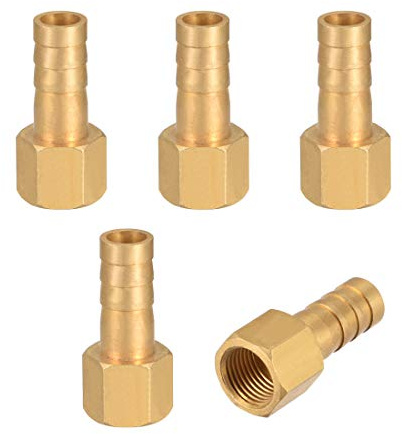 sourcing map Brass Hose Barb Fitting Connector, 8mm Barb G1/8 Female Thread Pipe Adapter, 5Pcs