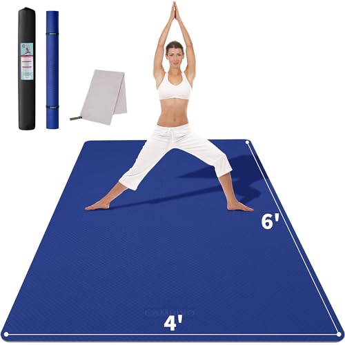 CAMBIVO Yogamatte XXL, Yoga Matte 183cm x 122cm x 6mm, Trainingsmatte Fitnessmatte Extra-Dick, Breite Sportmatte Rutschfest, TPE Gymnastikmatte mit Handtuch, für Pilates, Gym, Zuhause, Workout