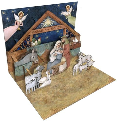 Lang Nativity Pop-up julkort, 3D-pop-up-design med underbar julkrubba konst av Susan Winget, perfekt för att fira julens verkliga betydelse (2005102)