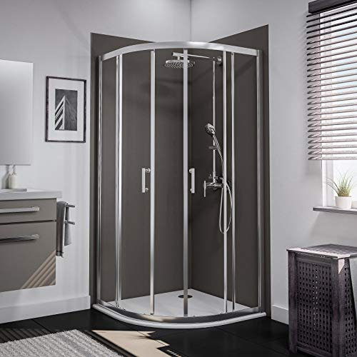 Schulte paroi de douche accès d’angle arrondie, 90 x 90 x 190 cm, avec portes coulissantes, 4 portes, encadré, profilé aspect chromé, verre de sécurité 5 mm transparent, plage de réglage 88.5-91.0 cm