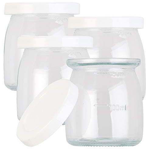 Rosenstein & Söhne Zubehör zu Joghurt-Zubereiter: 4er-Set Ersatzgläser mit Deckel für Joghurt-Maker JM-200/300, je 180ml (Herstellung, Maker für frische, Gläser)
