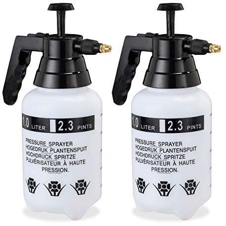 Relaxdays 2X Spruzzatore a Pressione, Nebulizzatore, Valvola Regolabile in Ottone, Manometro Bottiglia Pesticidi 1 L, Nero