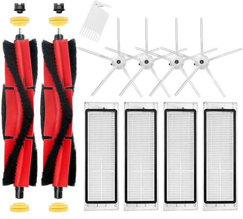 Chuancheng Ersatzteile Zubehör für Roborock S5 MAX S6 Pure S6 maxV S6 Max | S6 S60 S65 S4 S4 Max S50 S51 S55 S5 Staubsauger, 2 Rollenbürsten 4 Seitenbürsten 4 HEPA-Filter 1 Reinigungsbürste