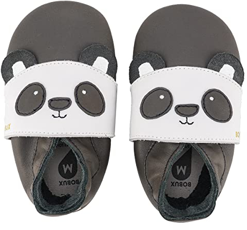 Bobux Chaussures d'éveil pour bébé de nombreux designs différents | Chaussures bébé | Chaussures en cuir | Chaussures d'apprentissage de la marche | Panda noir | 9-15 mois, Bam Boo Gris anthracite, 20