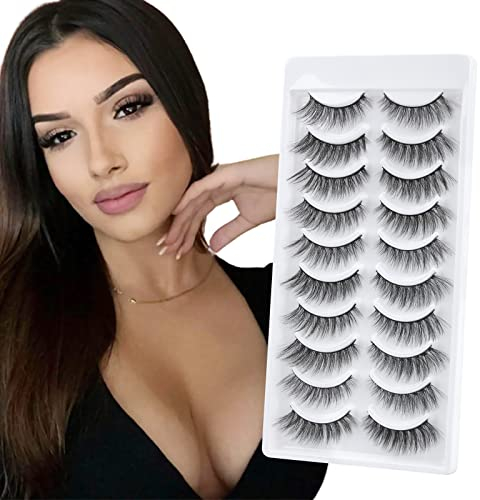 10 Paia Ciglia Finte Naturali 3D Sottili Fake Cat EyeLashes Mink Fatte a Mano Corte Riutilizzabili per il Trucco di Glowing Win