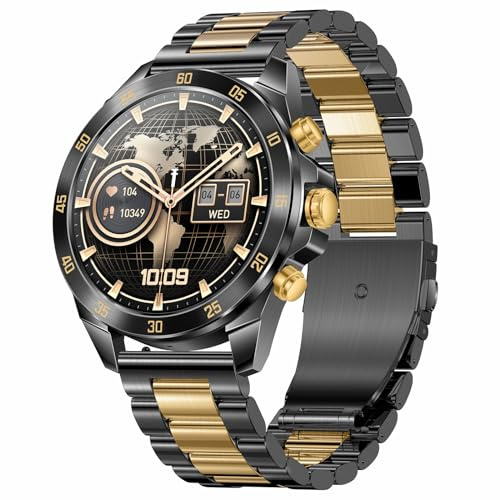 Smartwatch Herren mit Telefonfunktion Gesundheitsuhr Telefonieren Touchscreen Bluetooth Schmuck Pulsuhr Fitnessuhr mit Blutdruckmessung für Android IOS Whatsapp Funktion Edelstahl Armband