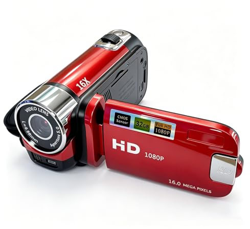 Andoer Videocámara digital portátil de alta definición 1080P, videocámara DV, 16 MP, pantalla LCD de 2.7 pulgadas, zoom digital de 16X, batería incorporada
