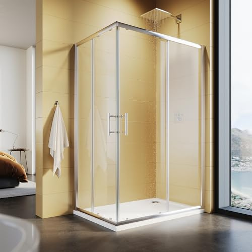 SUNXURY Cabine de douche 80 x 120 cm, double porte coulissante, entrée d'angle, en verre de sécurité ESG de 5 mm, hauteur 185 cm
