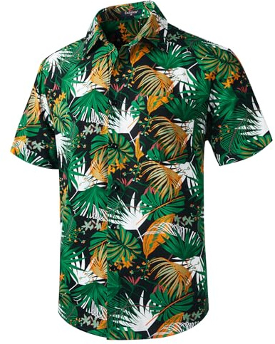 Enlision Hawaiiskjorta för män, kortärmad, blommig skjorta, trendiga sommarskjorta med tryck, avslappnad strandskjorta med ficka, S–4XL, 3XL