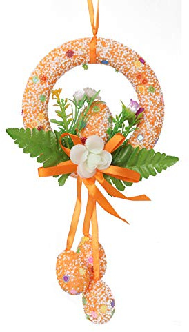 EXQUILEG Ostern Osterei Dekokranz, Osterkranz mit Bunten Ostereiern, Kränze Girlande Wandkranz Türkranz Osterdeko für Tür Wand Fenster Frühling Deko (Orange)