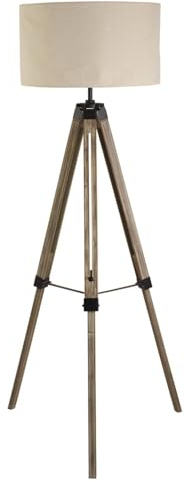 Licht-Erlebnisse Stehlampe Tripod 100-144,5 cm hoch verstellbar in Schwarz Creme E27 Stoff Metall Retro Dreibein Stehleuchte Wohnzimmer Stativleuchte