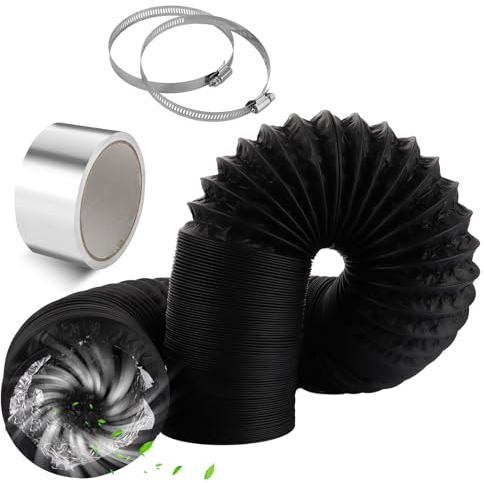 AKOLAFE 4 Inch 16FT Tumble Dryer Hose, 100mm Flexible Ducting 4Inch Dryer Vent Hose Black Aluminum 100mm Ducting for HVAC Ventilation Cooker Hood Extractor Fan Air Conditioner
