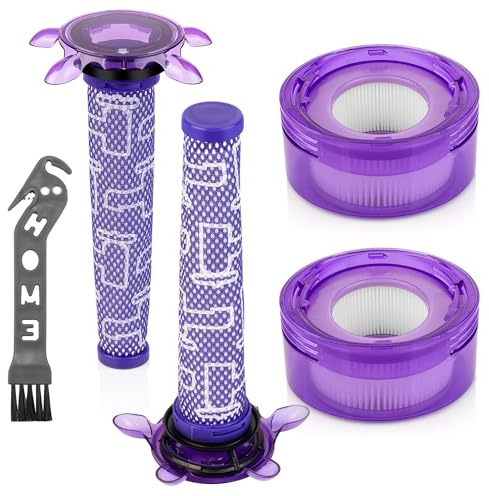 Upgraded V8 Filter Replacement for Dyson V8 New Version Cordless Animal Extra SV10 SV25 Car+Boat Handheld Vacuum, 2 Star Pre-Filters and 2 HEPA Post-Filters Replace Part No. 965661-05 & 967478-05