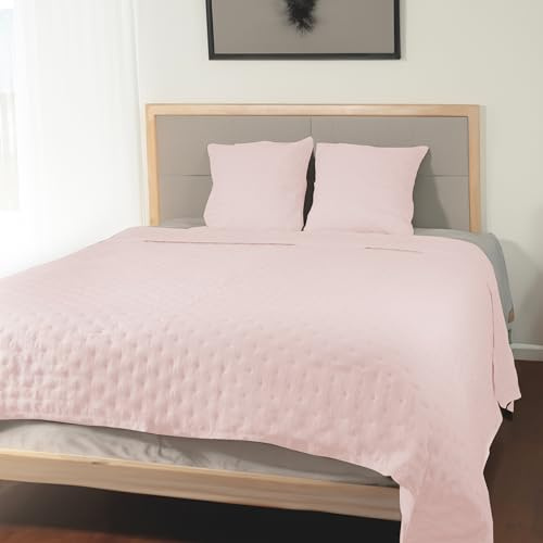 BESCH Colcha Monet Fina Reversible para Primavera, Verano 100% Microfibra Multiuso - Cubrecama Extra Suave Incluye Funda de Cojín 50x50cm | Cama 80/90-180x250cm Rosa