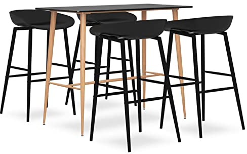LAPOOH 5-TLG. Bar-Set, Bartisch Mit Barhocker Set, Hochtisch Mit Stühlen Set, Esstisch Mit Stühlen, Küchentheke Mit Hocker, Bartisch Mit Barhocker, Schwarz
