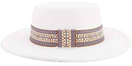 FULUJIDI Fedora Trilby Filzhut Hut Flaches Top Fedora Hut Band Frauen Männer Fascinator Filzhut Party Kirche Performance Cap 8Cmhatbrim56-58Cm Weiß
