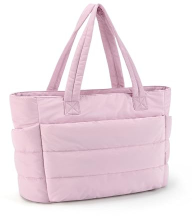 bagsmart Damen Handtasche Tote Bag Daunentasche, 20L Einkaufstasche mit Schultergurt, Leichte Umhängetasche für Arbeit Reise Shopping Schule, Rosa