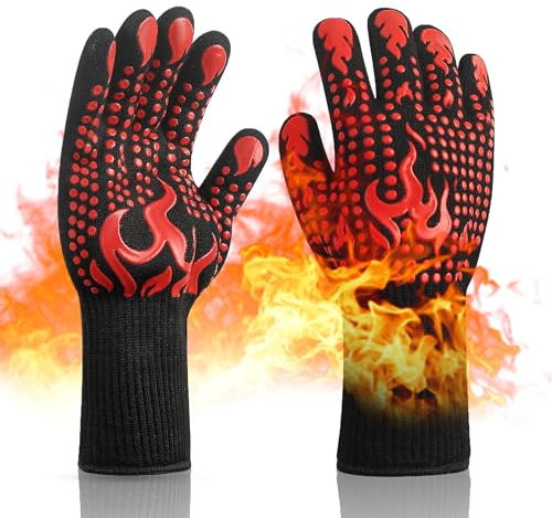 Guantes de barbacoa, guantes de horno, guantes de horno resistentes al calor, guantes largos de cocina, guantes de cocina de silicona antideslizantes para parrilla, barbacoa, cocinar, hornear, soldar