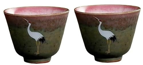 CRCRC Taza de té de cerámica con patrón de grulla, taza de té de kung fu de porcelana hecha a mano, taza de té de cambio de horno retro, taza individual tradicional for la ceremonia del té
