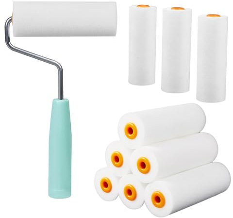 Sctmda Set di Rullo Pittura 10 Pezzi Rullo Pittura in Schiuma Rullo Pittura Piccolo Mini Rullo Pittura Piccolo Rullo di Schiuma Rullo Pittura in Spugna Supporto Rullo Pittura per Legno Metallo