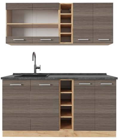 Vicco Singleküche R-Line, Edelgrau/Goldkraft Eiche, 160 cm, AP Anthrazit, zur individuellen Kombination und Erweiterung geeignet