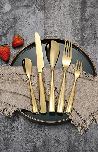 HPTHLY Ensemble De Couverts De Table en Or pour 4 Personnes, Couverts De Luxe De 20 Pièces en Acier Inoxydable Lisse, Poli Miroir, Simple, Lavable Au Lave-Vaisselle, Ustensiles De Cuisine