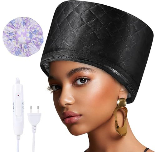 LUTIVI Cappello termico per trattamenti di profondità, cuffia a vapore per maschere per capelli, cuffia riscaldante con 2 modalità di temperatura per spa, salone, casa - Nero