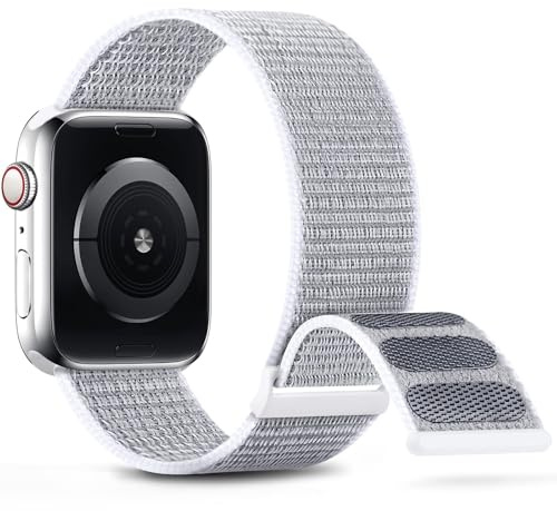 BAHDB Nylon Sport Band Compatible with Apple Watch Band 38mm 40mm 41mm 42mm 44mm 45mm Women Men Braided Strap Compatible for iWatch Series 9/8/7/6/5/4/3/2 SE(Seashell,38/40/41MM)