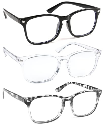 Fogcays 3 Pcs Blue Light Glasses, Blue Light Blocking Glasses Blue Light Glasses for Womens Men Gaming Glasses Computer Screen Filter Anti Headache Eyestrain Lightweight Eyeglasses Clear Glasses