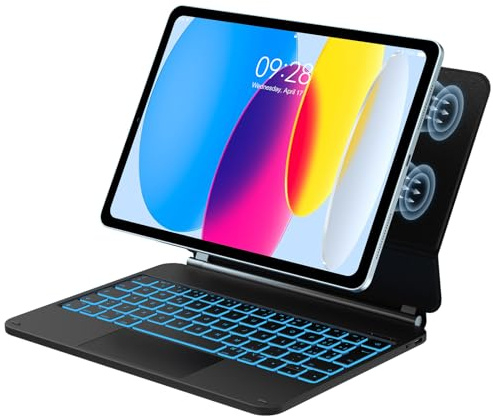 Tastiera Magic per iPad A16 11 Generazione 11 2025/10 Generazione 10.9 | Cover Keyboard Touchpad Supporto Flottante, Magnetica 7 Colori Illuminato Colori Trackpad Tastiera Custodia, Nero