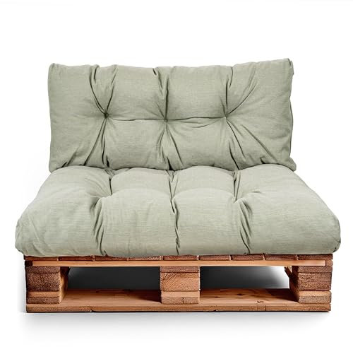 Best Wool Cojines para palets – cojin de Asiento 120x80cm + Respaldo 120x40cm – cojin Palet Relleno de Espuma granulada - en la terraza y en el jardín