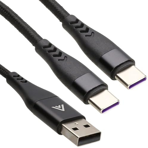 kenable USB A to Dual Type-C Cable, 2 Metre Charging Splitter Lead, Black